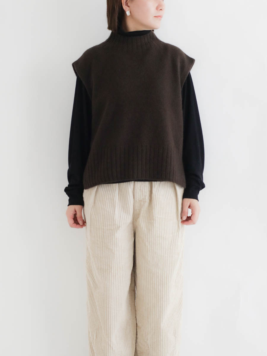 FACTORY ファクトリー ヤクショート丈ワイドベスト ダークブラウン メイン画像