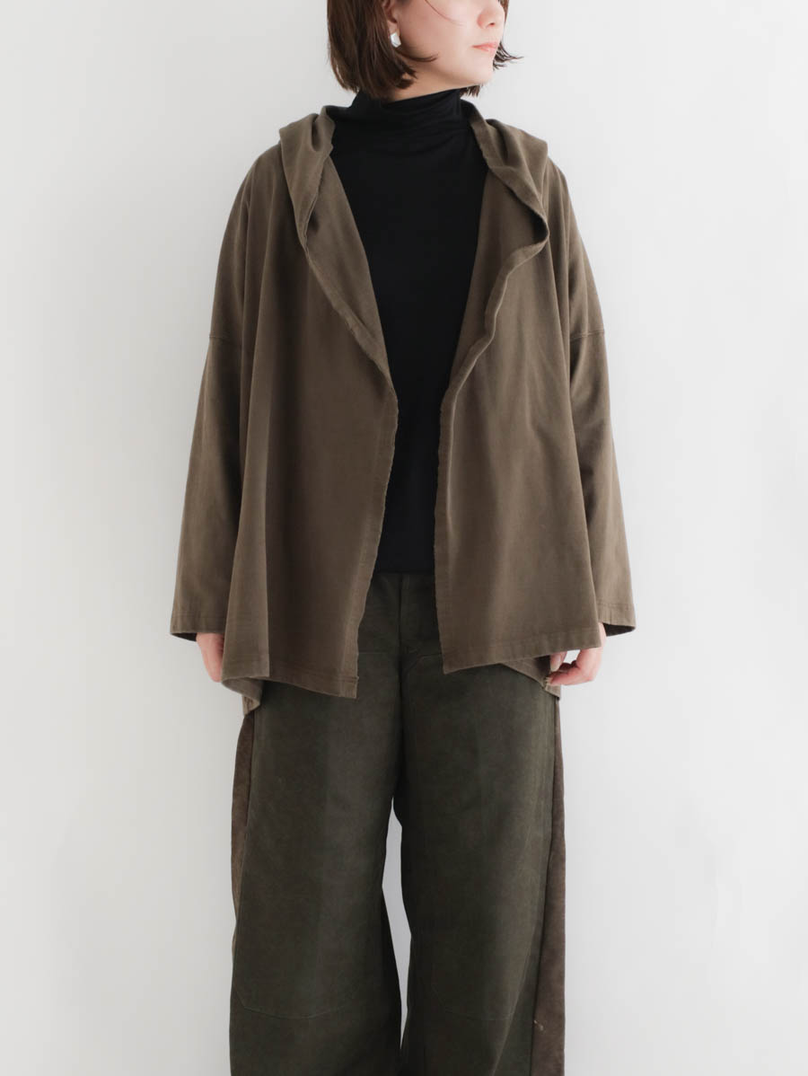 FACTORY ファクトリー 綿カットソーショールパーカー(カーキ) メイン画像